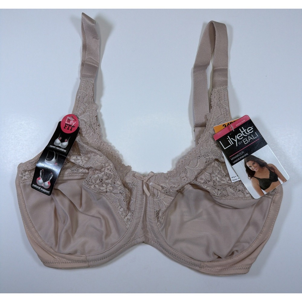 Lilyette By Bali Shaping Minimizer Lace Underwire Bra 34DD Beige 0428 NWT
